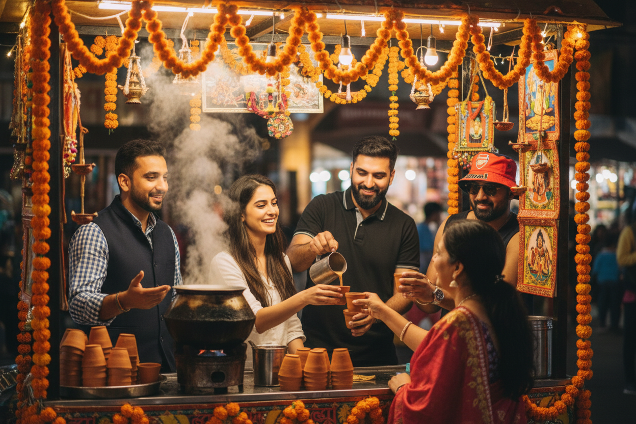 Indian chai stall with team